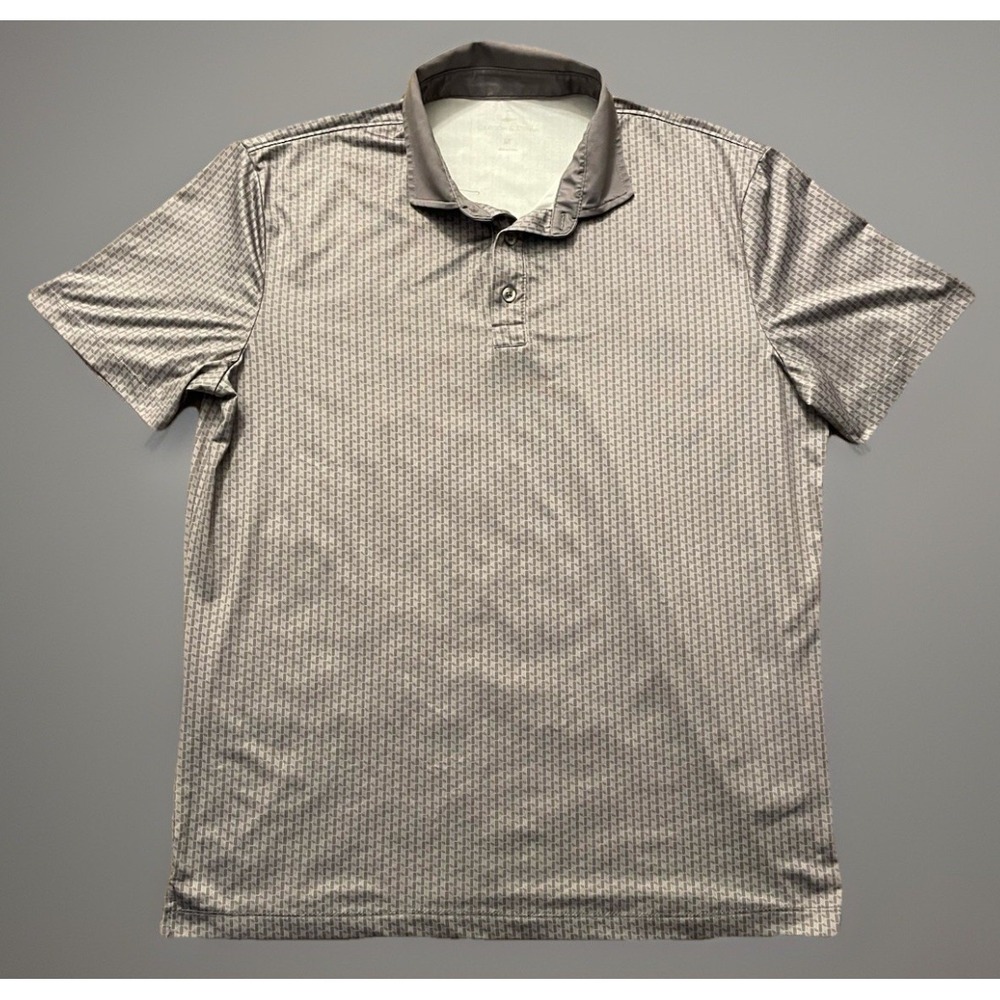 Grayson & Dunn Short Sleeve Golf Polo Shirt Geometric Stripe Silver Medium